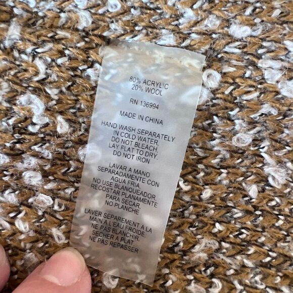 Sioni mustard yellow boho neutral long open sweater shrug wool blend size large - Picture 8 of 12